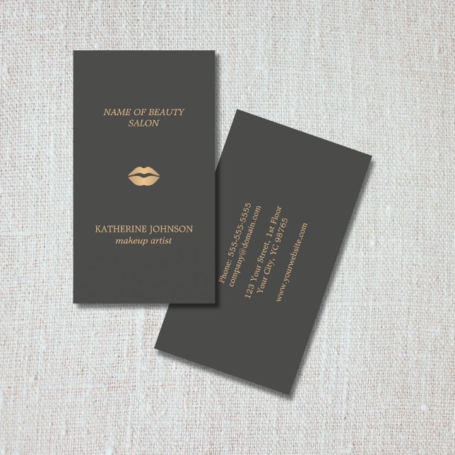 Minimal Elegant Dark Grey Faux Gold Makeup Artist Business Card (Creator Uploaded)