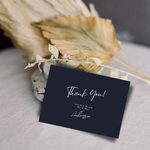 Minimal Elegant Dark Navy Handwritten Wedding Thank You Card