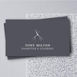 Minimal Elegant Dark Silver Scissors Hairstylist Business Card