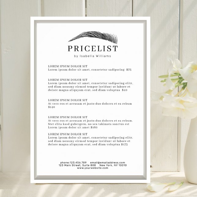 Minimal Elegant Eyebrow Salon Pricelist Poster (Minimal Elegant Eyebrow Salon Pricelist Poster Template)