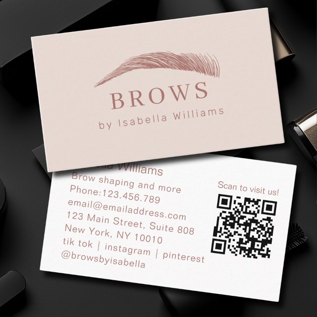 Minimal Elegant Eyebrow Salon QR-Code Business Card (Minimal Elegant Eyebrow Salon QR-Code Business Card)