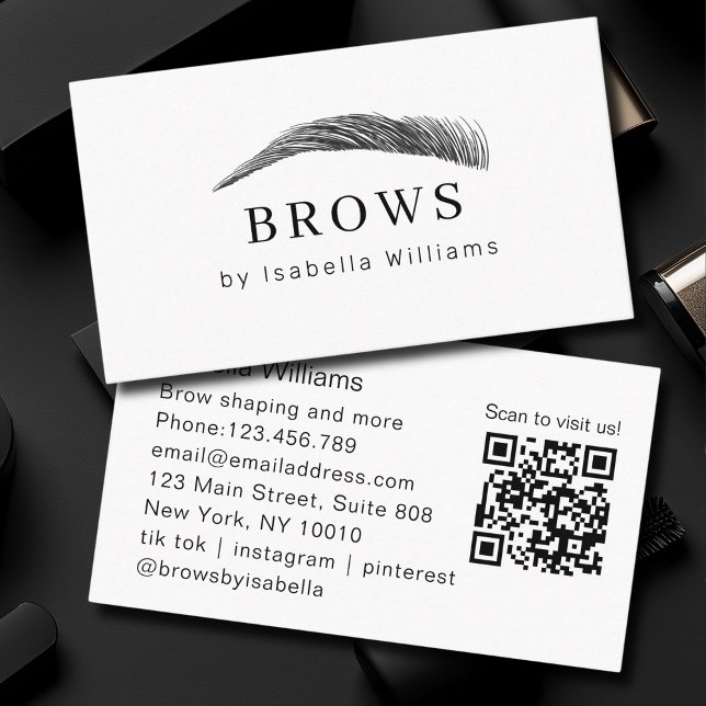 Minimal Elegant Eyebrow Salon QR-Code Business Card (Minimal Elegant Eyebrow Salon QR-Code Business Card)