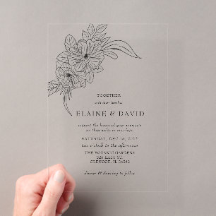 Minimal Elegant Floral Sketch Wedding Acrylic Invitations