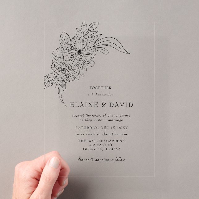 Minimal Elegant Floral Sketch Wedding Acrylic Invitations (Insitu (Handheld))