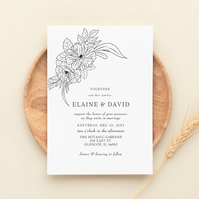Minimal Elegant Floral Sketch Wedding Invitation (Creator Uploaded)