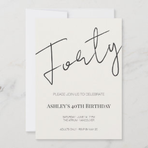 Minimal Elegant Forty 40th Birthday Celebration  Invitation