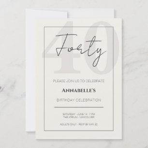 Minimal Elegant Forty 40th Birthday Celebration  Invitation