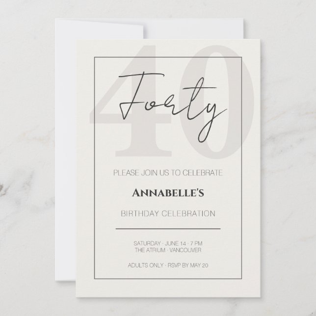 Minimal Elegant Forty 40th Birthday Celebration  Invitation (Front)
