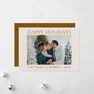 Minimal Elegant Gold and Cream Photo Holiday Card