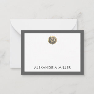Minimal Elegant Gold Emblem Name White Grey Card
