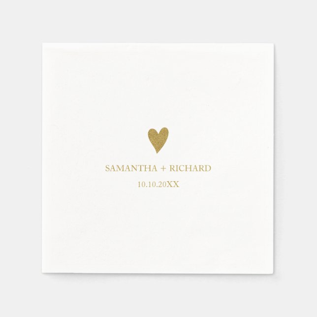 Minimal Elegant Gold Heart Wedding Personalized   Napkin (Front)