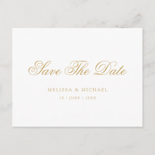 Minimal Elegant Gold Script Wedding Save The Date Announcement Postcard