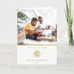 Minimal Elegant Gold Snowflake Photo Blessed Card
