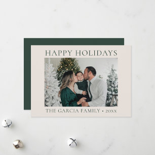 Minimal Elegant Green and Cream Photo Holiday Card