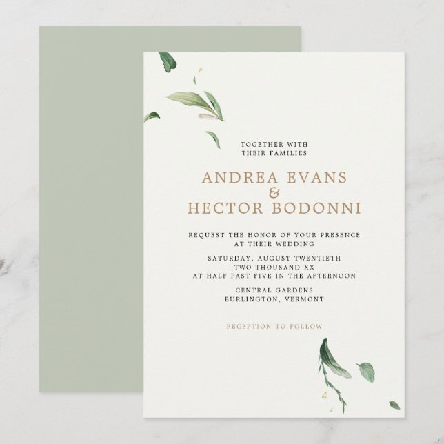 Minimal Elegant Greenery Wedding Invitation (Front/Back)