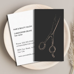 Minimal Elegant Grey Pale Pink Scissor HairStylist Business Card