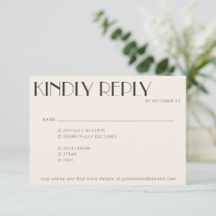Minimal Elegant Ivory Art Deco Wedding Meal Choice RSVP Card
