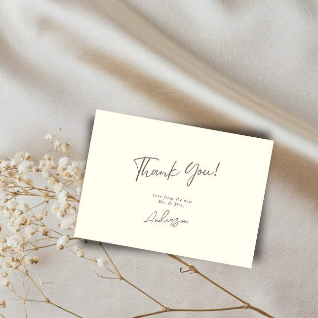 Minimal Elegant Ivory Handwritten Script Wedding Thank You Card (Creator Uploaded)