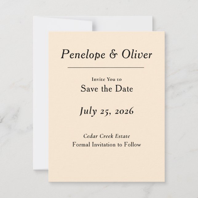 Minimal Elegant Ivory Save the Date Card (Front)
