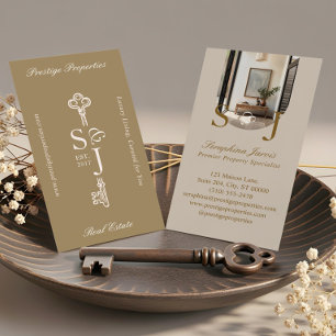 Minimal Elegant Key Monogram Stylish Arch Photo  Business Card