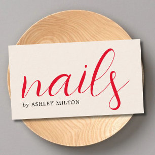 Minimal Elegant Light Beige Red Bold Nails Business Card