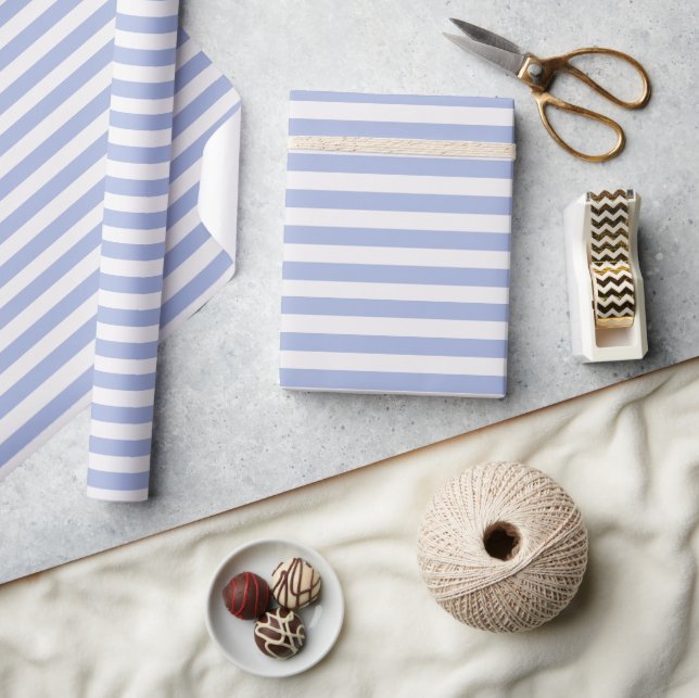 Minimal Elegant Light Blue Ivory White Stripes Wrapping Paper (Crafts)