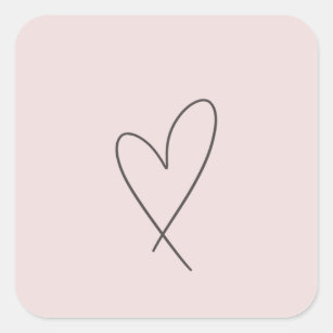 Minimal Elegant Line Art Heart Wedding Blush Pink Square Sticker