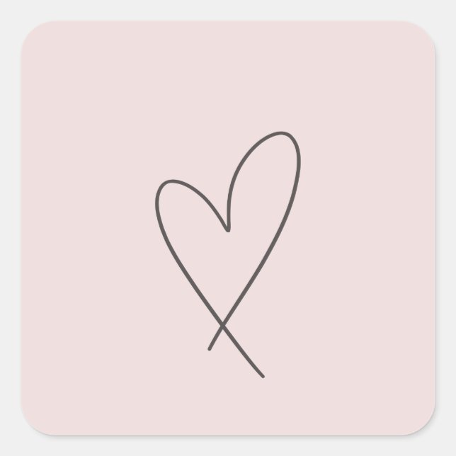 Minimal Elegant Line Art Heart Wedding Blush Pink Square Sticker (Front)