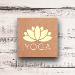 Minimal Elegant Lotus Icon Printed Kraft Yoga Square Business Card<br><div class="desc">Minimal customizable business card template with PRINTED KRAFT paper background and light yellow lotus icon.
Perfect networking card for yoga studio,  yoga instructor.</div>