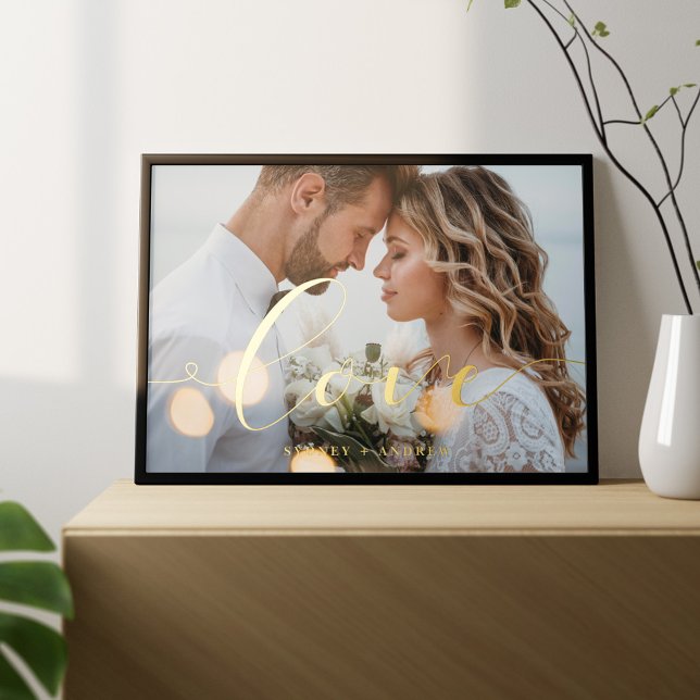 Minimal Elegant Love Script Overlay Wedding Photo Foil Prints (Creator Uploaded)