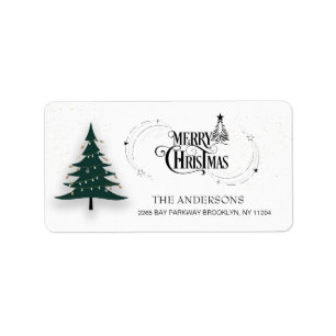 Minimal Elegant Merry Christmas Tree Return  Label
