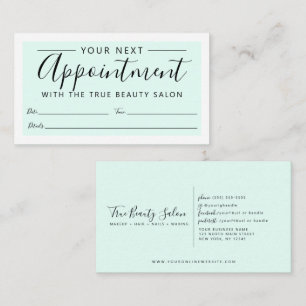 Minimal Elegant Mint Green White Border Script Appointment Card