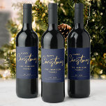 Minimal Elegant Modern Blue Gold Happy Christmas Wine Label<br><div class="desc">A modern Design for you.</div>