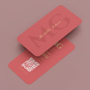 Minimal Elegant Modern Monogram Salmon Pink Business Card