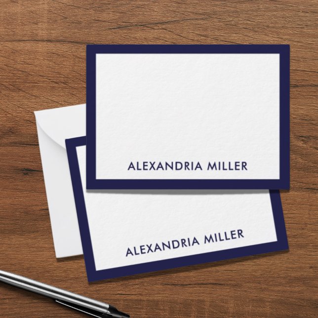 Minimal Elegant Monogram Name White Navy Card (Creator Uploaded)