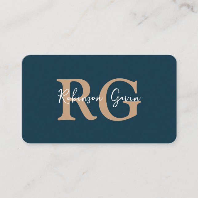 Minimal Elegant Monogram Navy Blue QR Code  Business Card (Front)