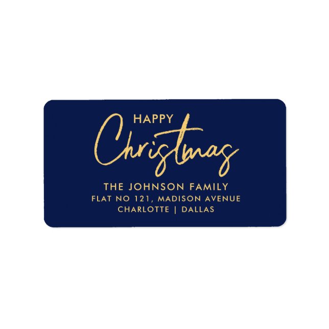 Minimal Elegant Navy Blue Gold Christmas Holiday  Label (Front)
