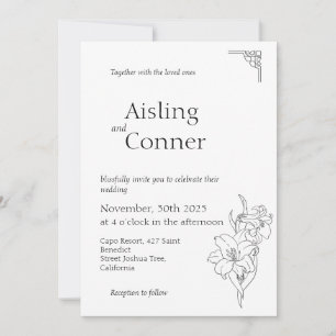 Minimal Elegant Orchid Drawing All in One Budget Invitation