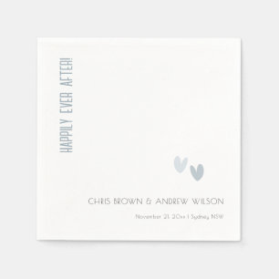 Minimal Elegant Pastel Dusky Blue Hearts Wedding Napkin