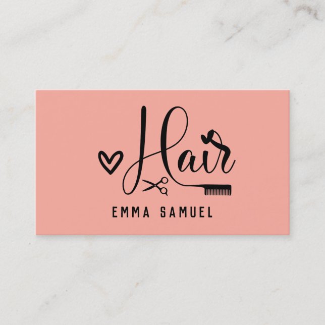 Minimal Elegant Peach Coral Hairstylist  Business Card (Front)
