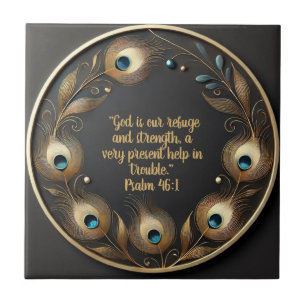 Minimal Elegant Peacock Feathers Bible Verse  Tile