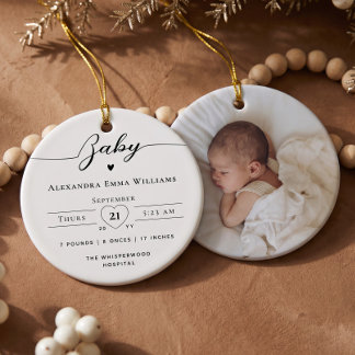 Minimal Elegant Personalized Baby Name Birth Stats Ceramic Ornament