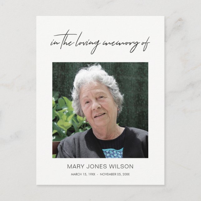 MINIMAL ELEGANT PHOTO SYMPATHY MEMORIAL THANK YOU INVITATION POSTCARD (Front)