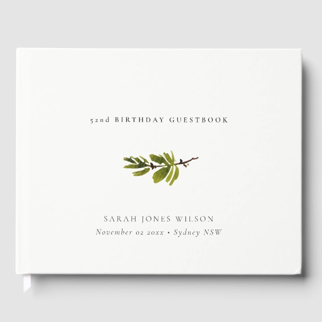 Minimal Elegant Pine Branch Any Age Birthday Guest Book (Front)