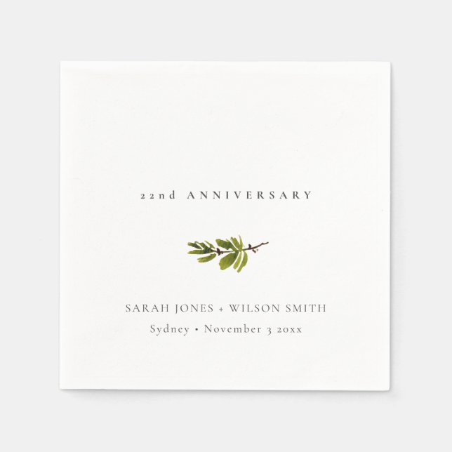Minimal Elegant Pine Branch Any Year Anniversary Napkin (Front)