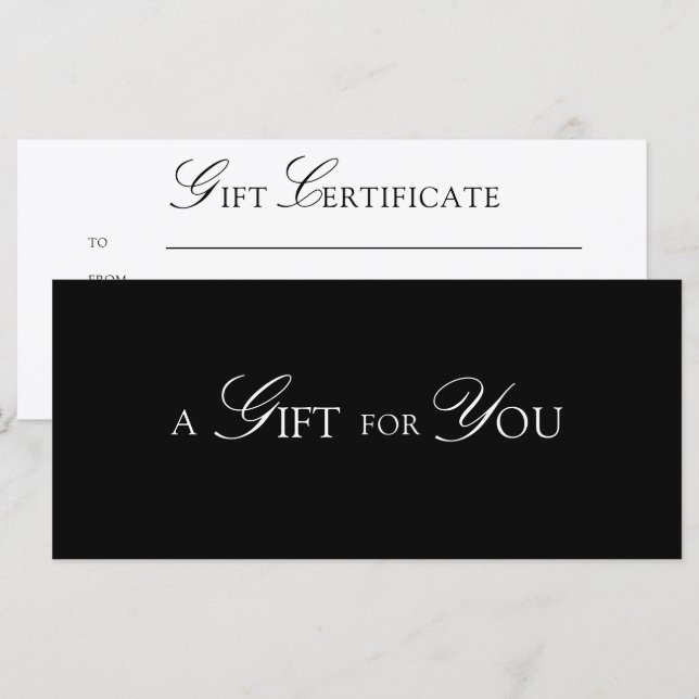 Minimal Elegant QR Code Black Gift Certificate (Front/Back)
