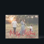 Minimal Elegant Red Script Photo Modern Christmas Holiday Card<br><div class="desc">Modern photo Christmas card featuring a simple and minimal design with the greeting "Merry Christmas" in an elegant red script along with your family name. The template includes a sheer overlay to help the text stand out on the front photo and may be removed in the design editing tool. The...</div>