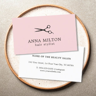 Minimal Elegant Rose Black Scissors Hair Stylist Business Card