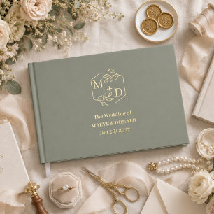 Minimal Elegant Sage Green Gold Foil Wedding Guest Book
