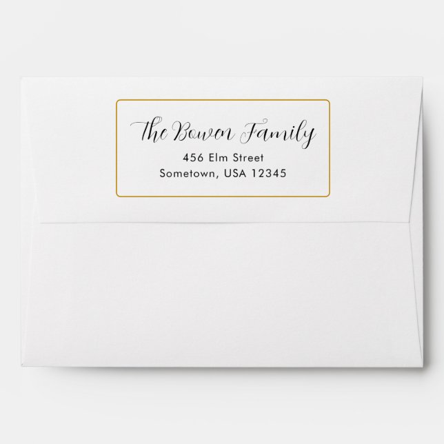 Minimal Elegant Script Gold Wedding Return Address Envelope (Back (Top Flap))
